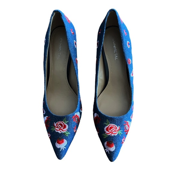 NEW Gunmetal Penelopa Denim Embroidered Pump Size 8 - Picture 4 of 8